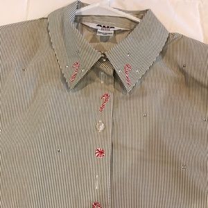 Green stripe Christmas shirt. Alia petite. 12P